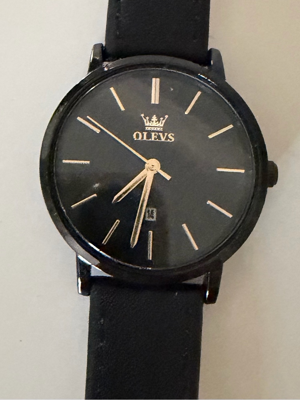 Classic Olevs Watch w/ Black Face & Leather Band